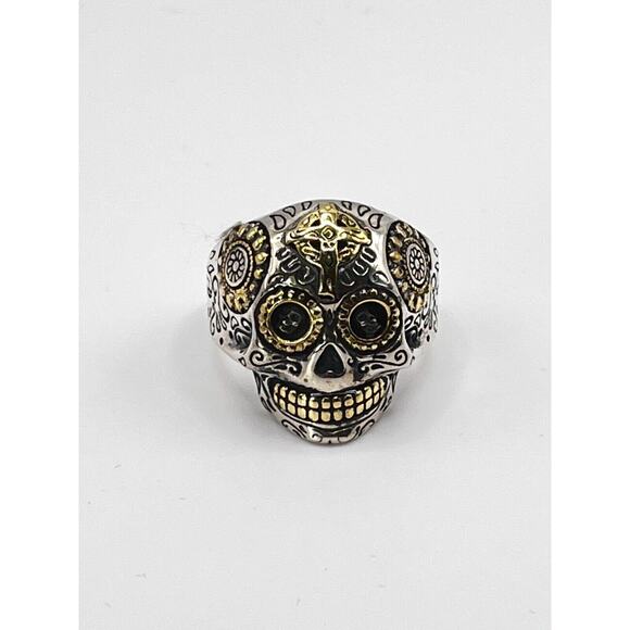 SUGAR SKULL/SANTA 925 STERLING SILVER/DAY OF THE DEAD/BIKER/RING sz 10.5 - Picture 1 of 5